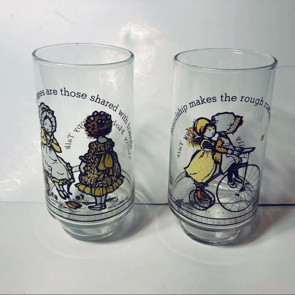 Vintage Holly Hobbie Friend 6” Coca Cola drinking glasses Friendship gift